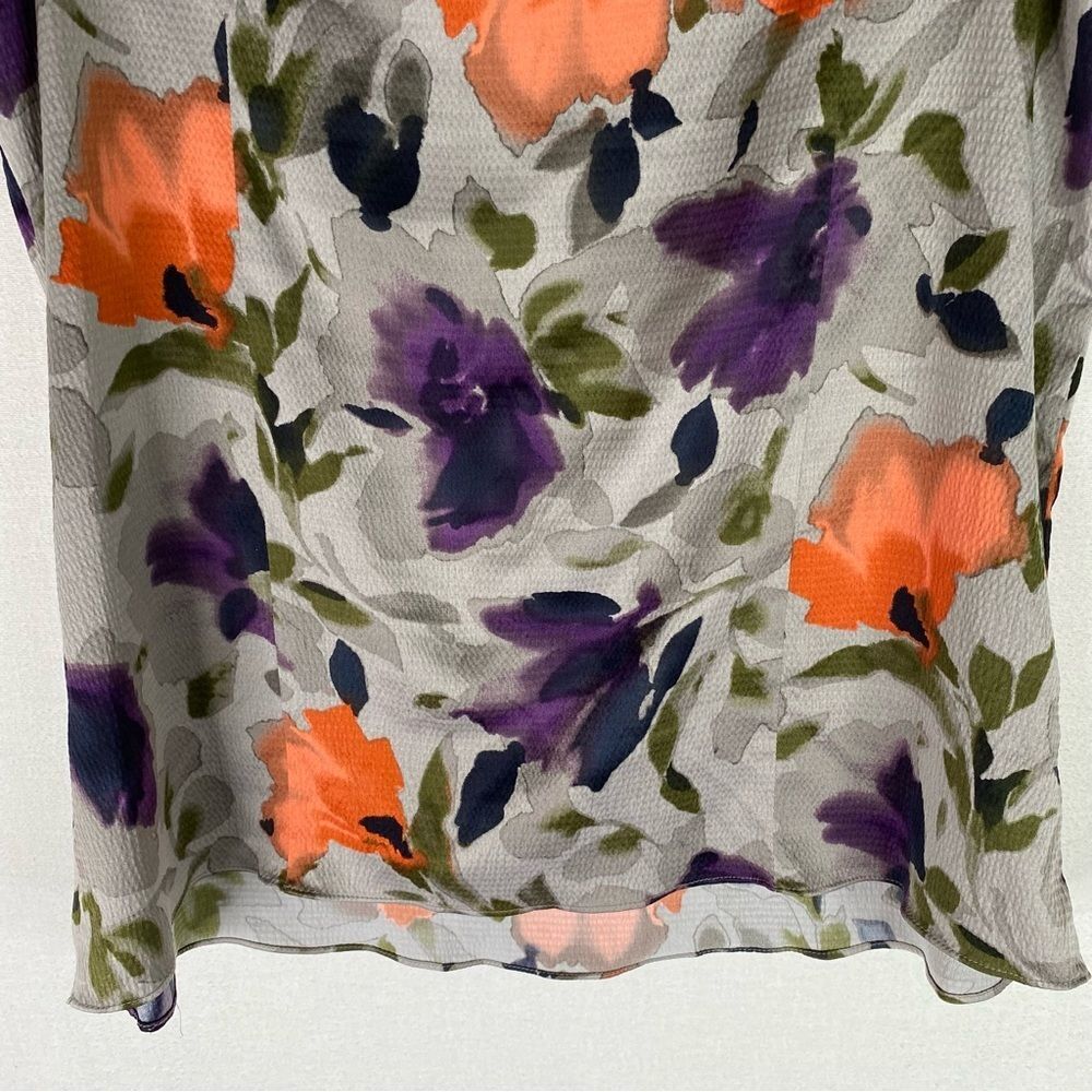 Anne Klein Tank Top Women’s Purple Gray Floral Sleeveless Business Casual Ruffle - Picture 7 of 9